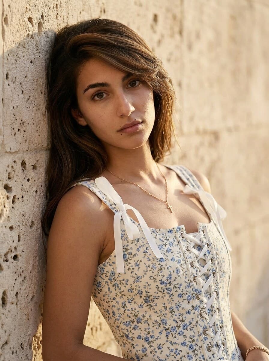 Portrait by a stone wall
