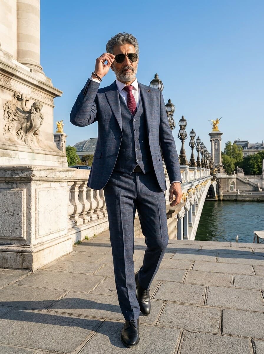 Three-piece on a Paris bridge