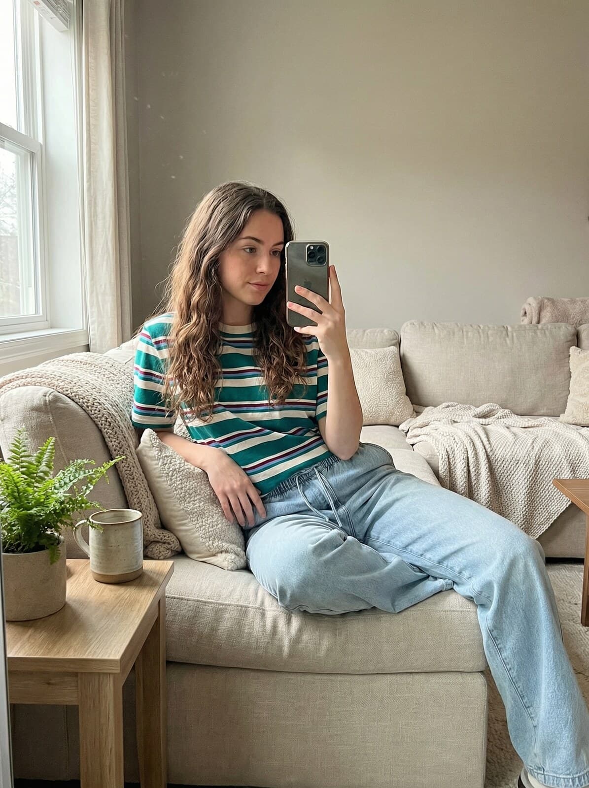 On the sofa with iPhone